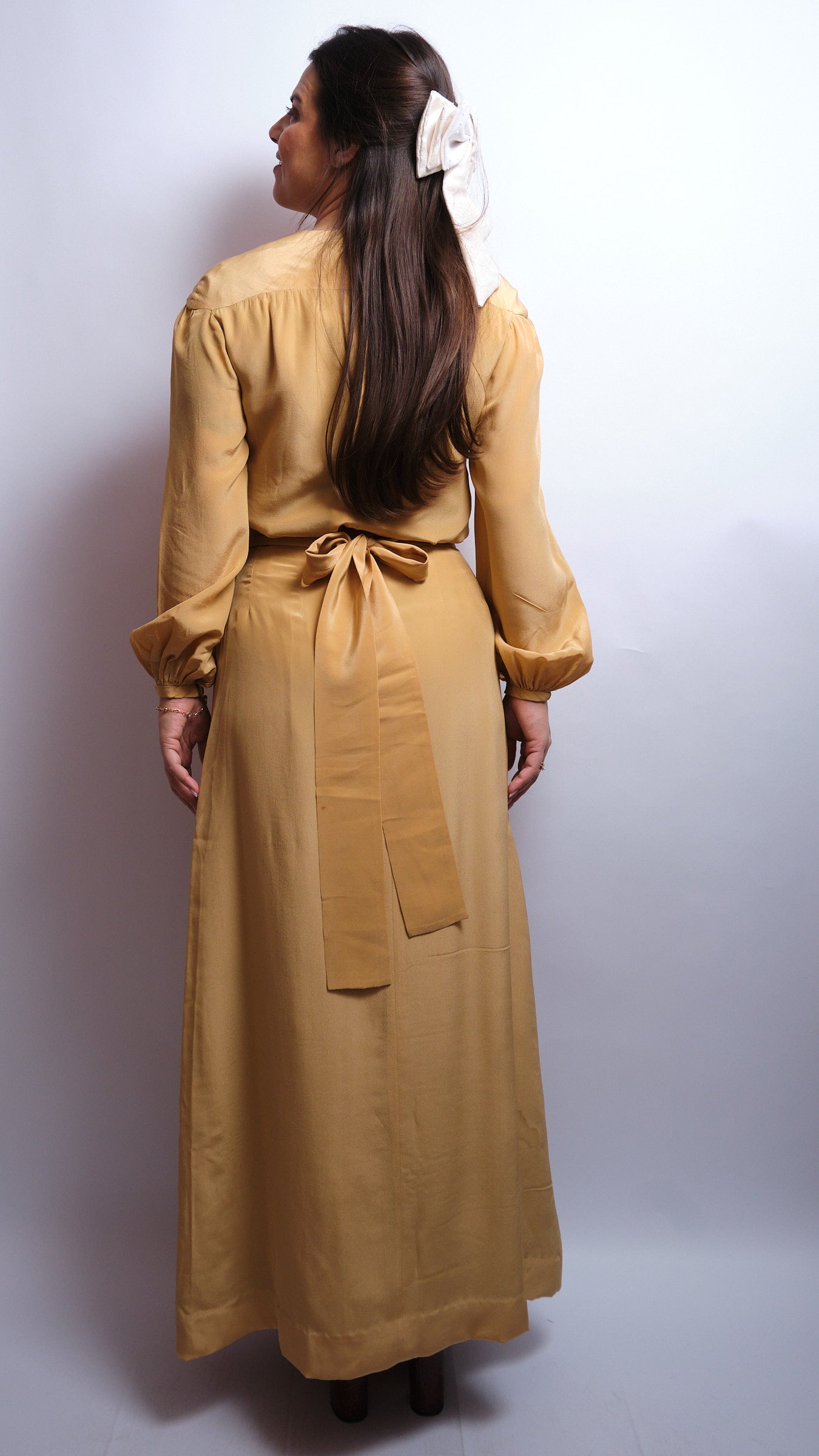 Ensemble vintage en soie sur mesure – 3 pièces, années 60