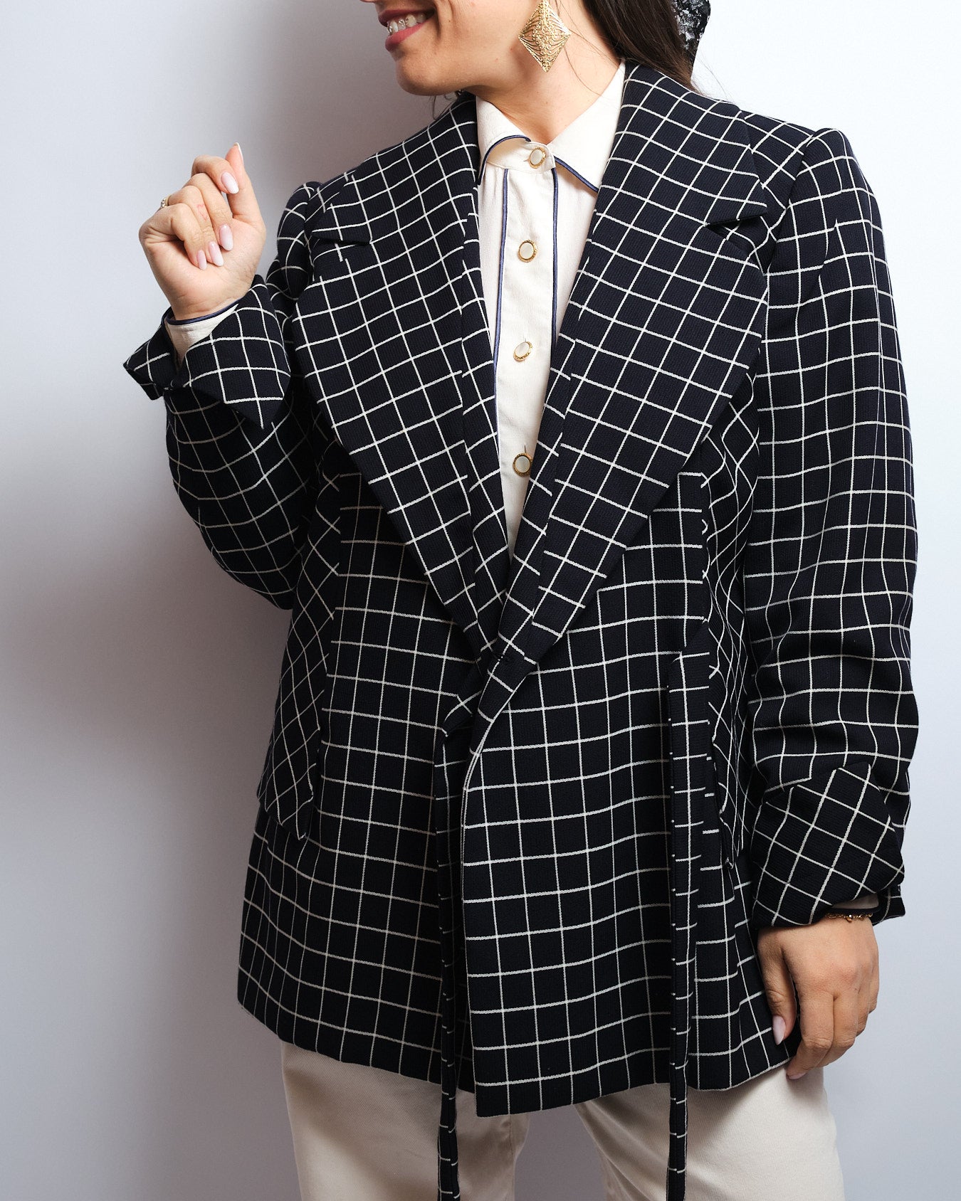 Blazer vintage à carreaux – fait main, années 80 / 90