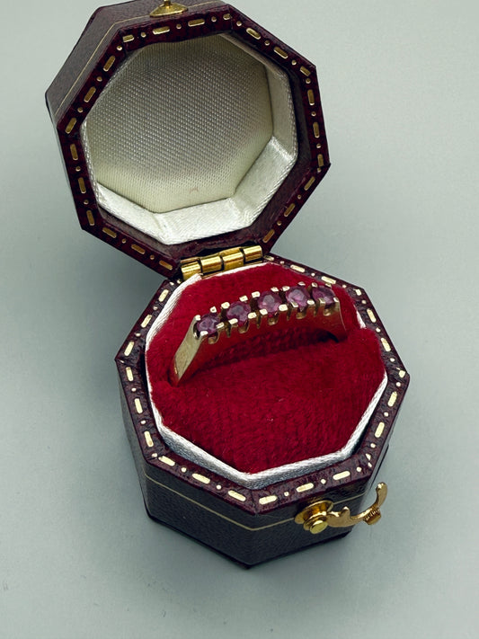 Bague vintage argent 800 plaqué or — cristaux roses (réglable)