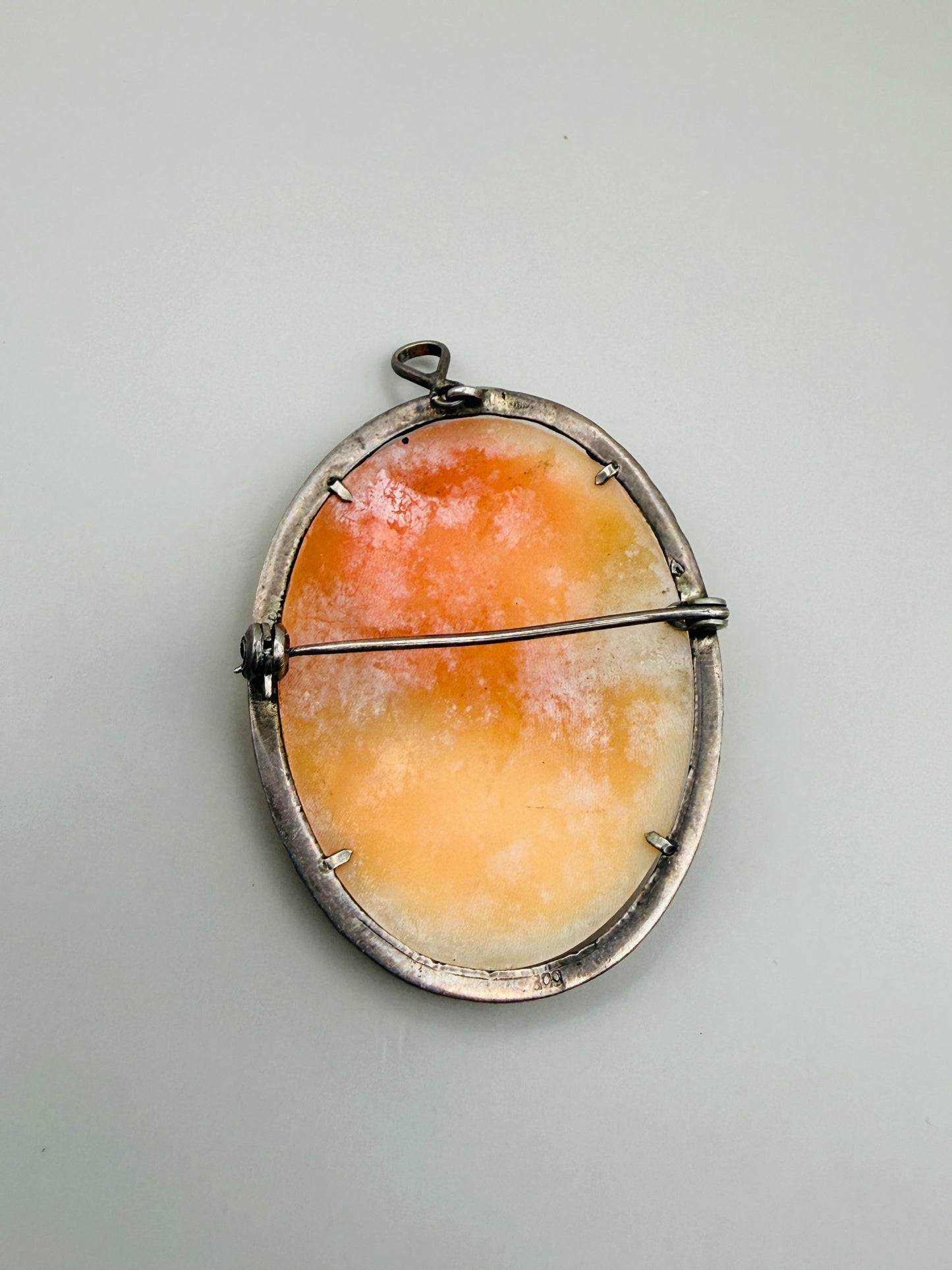 Antique carved shell cameo – 800 silver mounting