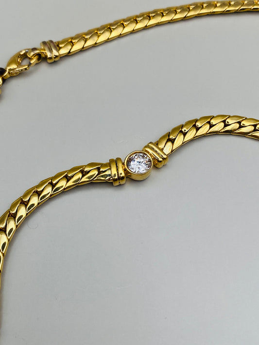 Collier vintage doré – Maille plate & pierre centrale