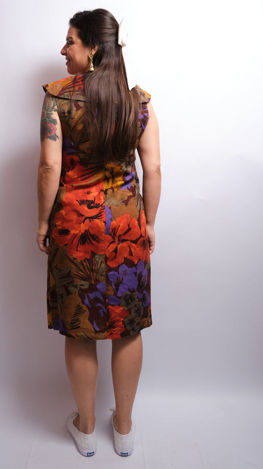 Robe vintage en lin 90s MARINA RINALDI – imprimé floral audacieux