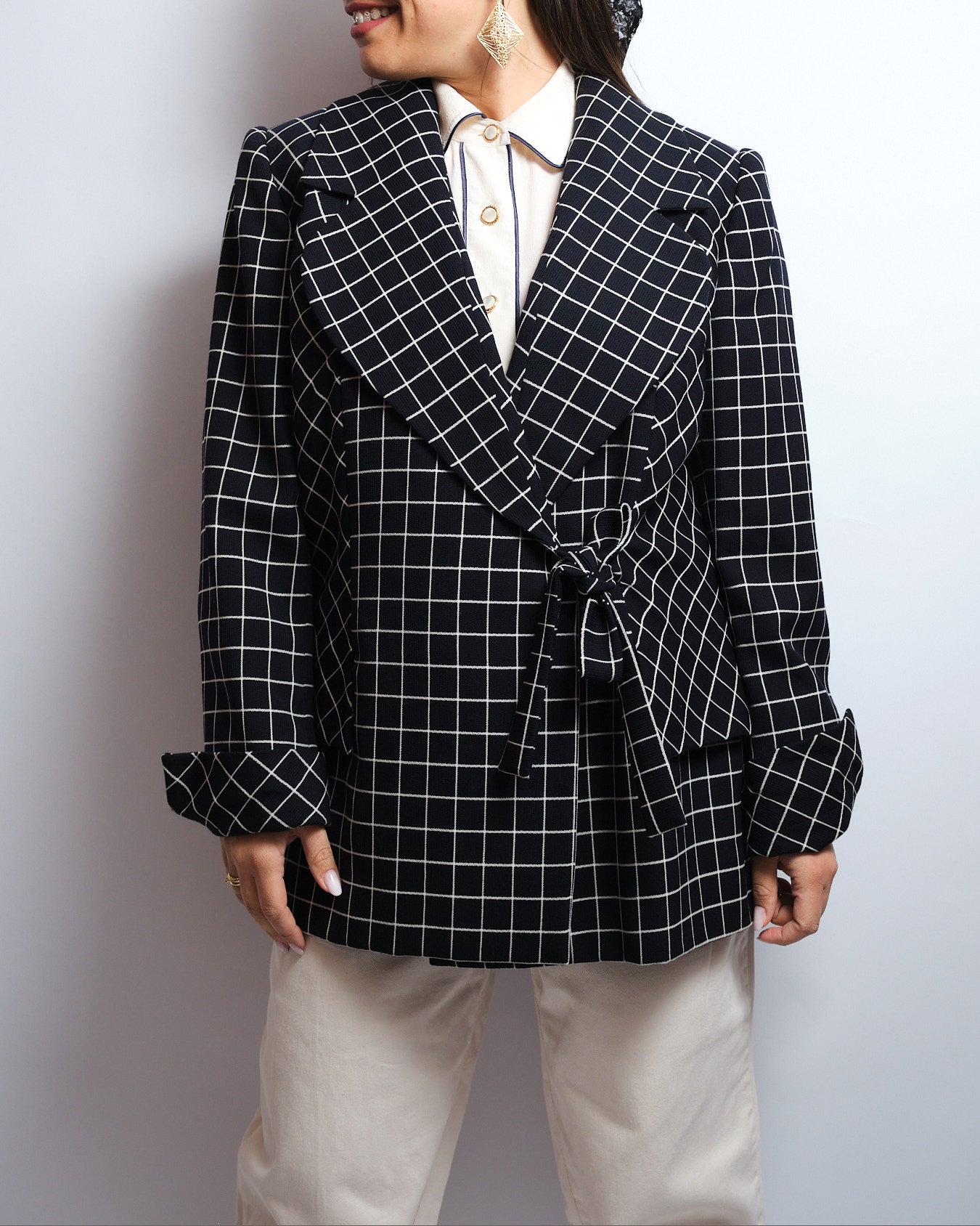 Blazer vintage à carreaux – fait main, années 80 / 90