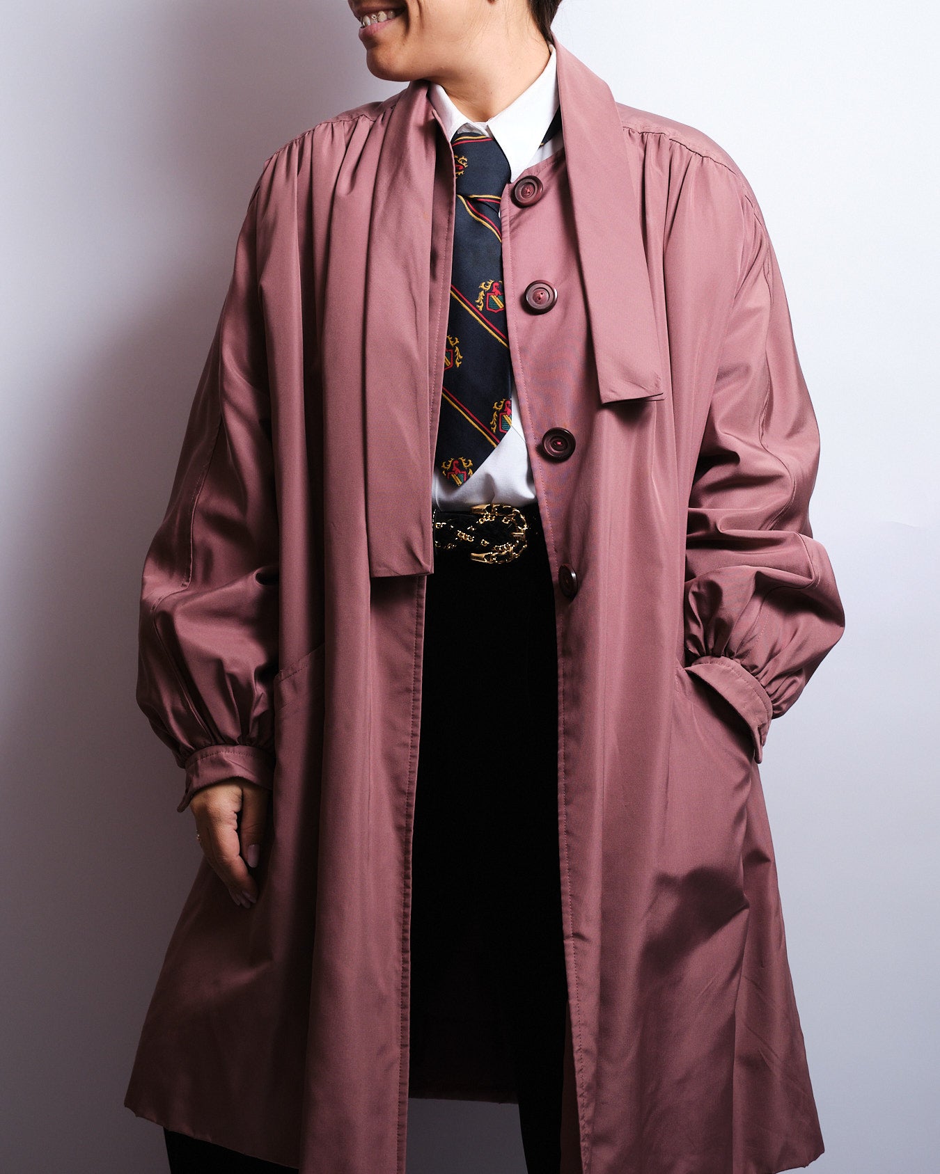 Manteau fluide rose antique – Manches bouffantes – Années 80