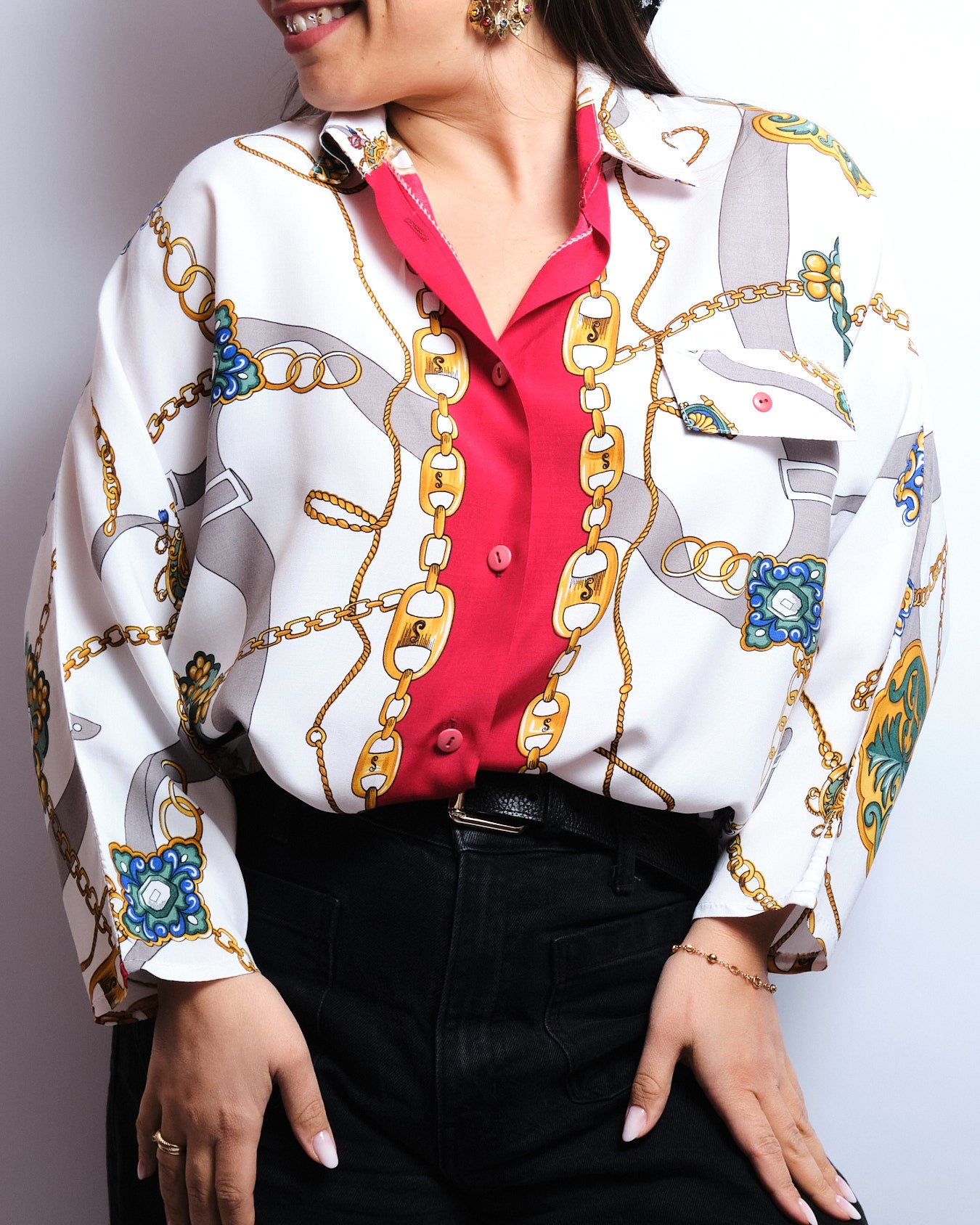 90s vintage chain print blouse – scarf style, statement piece