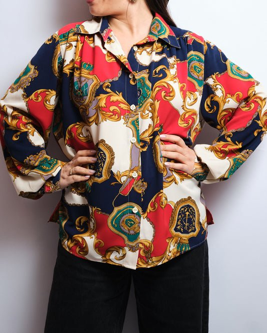 Chemisier vintage imprimé 80s – baroque coloré & iconique