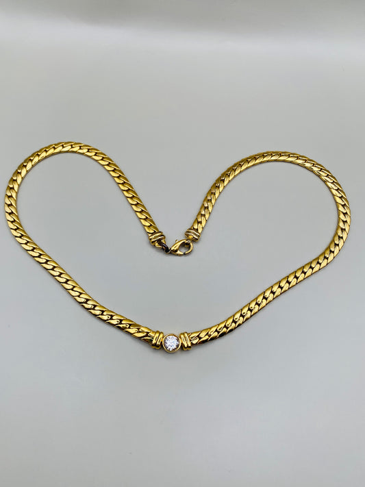 Collier vintage doré – Maille plate & pierre centrale