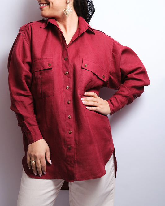 Chemisier vintage en lin H&M – lie de vin, coupe oversize 90s