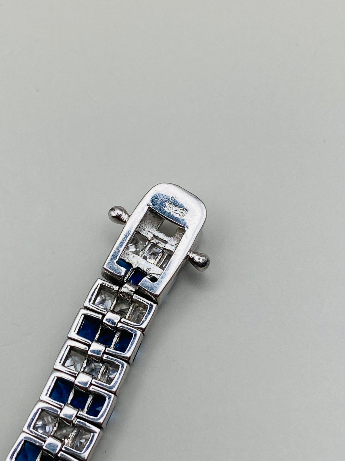 Bracelet Argent Massif Et Pierres Bleues Vintage Vers 1920 - Manque Une Pierre