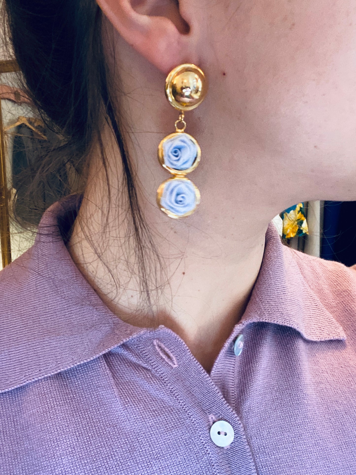 Vintage dangle stud earrings – Fabric roses