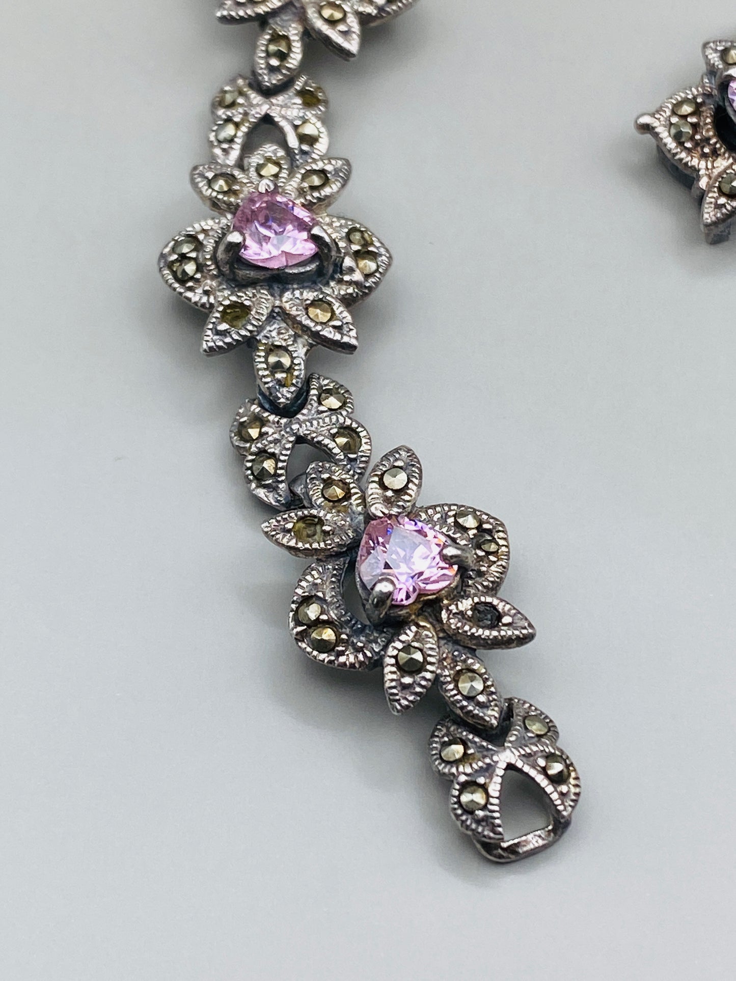 Bracelet et pendentif vintage assorti en argent 925 avec pierres violettes