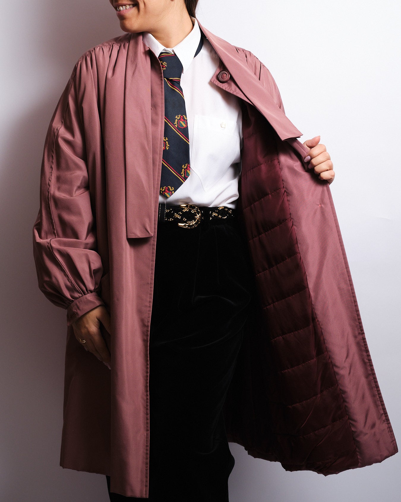 Manteau fluide rose antique – Manches bouffantes – Années 80