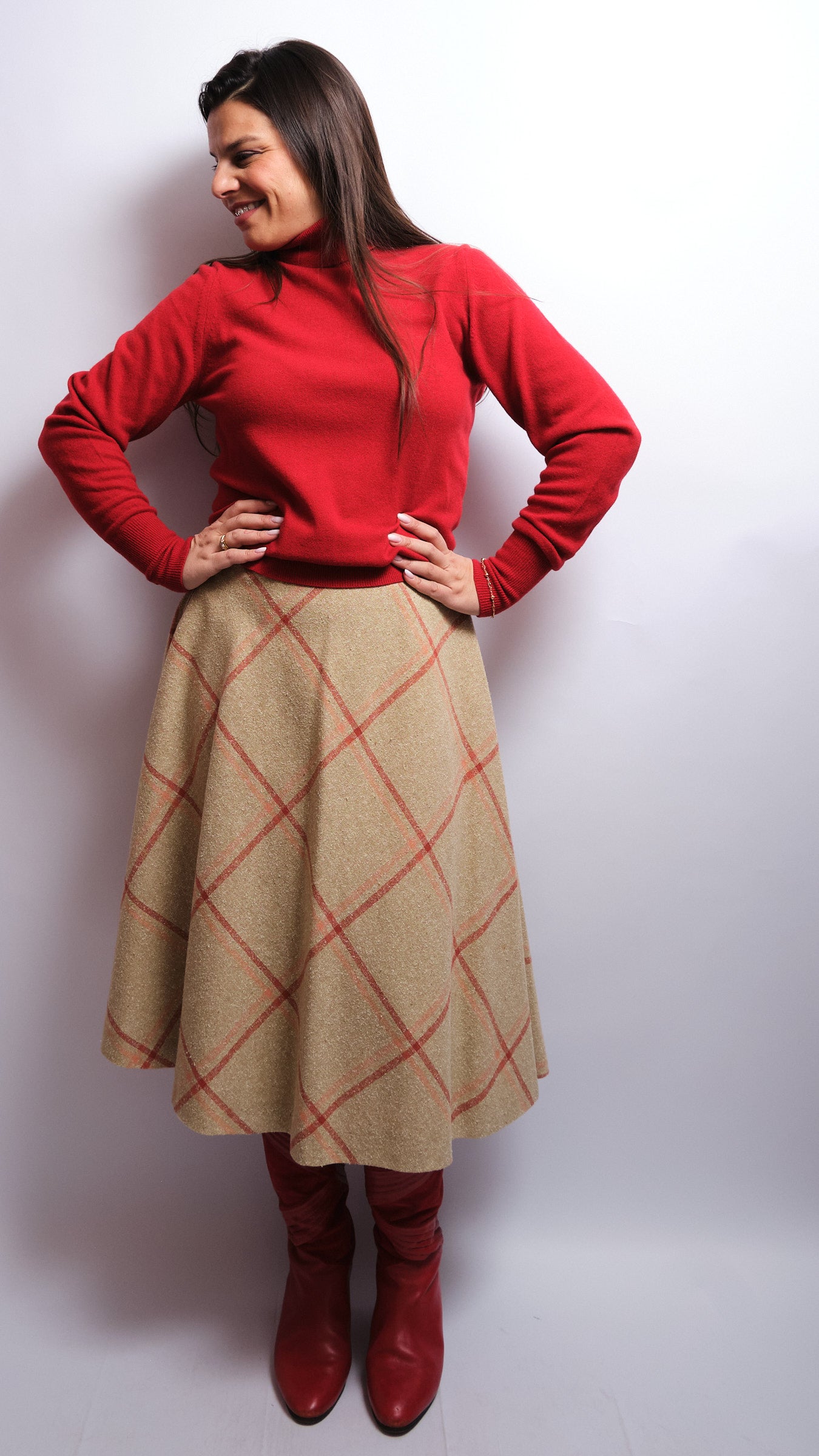 Tailleur jupe vintage en soie sauvage – fait main, années 70