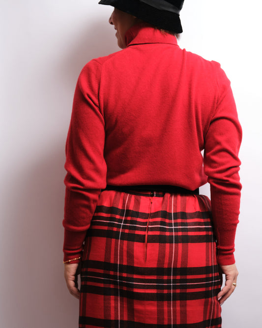 Pull col roulé vintage rouge – laine douce (type cachemire), années 90