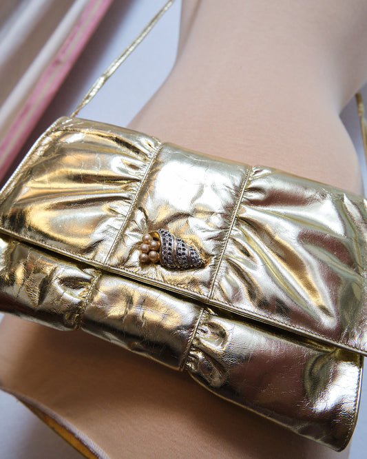 Sac vintage métallisé doré — esprit disco chic années 80