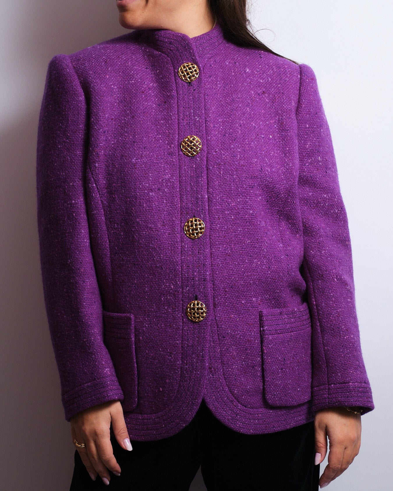 Veste en laine violette – Boutons dorés tressés – Années 80
