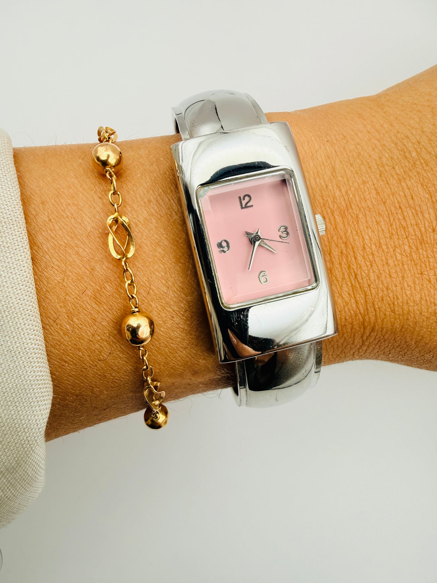 Montre manchette vintage cadran rose