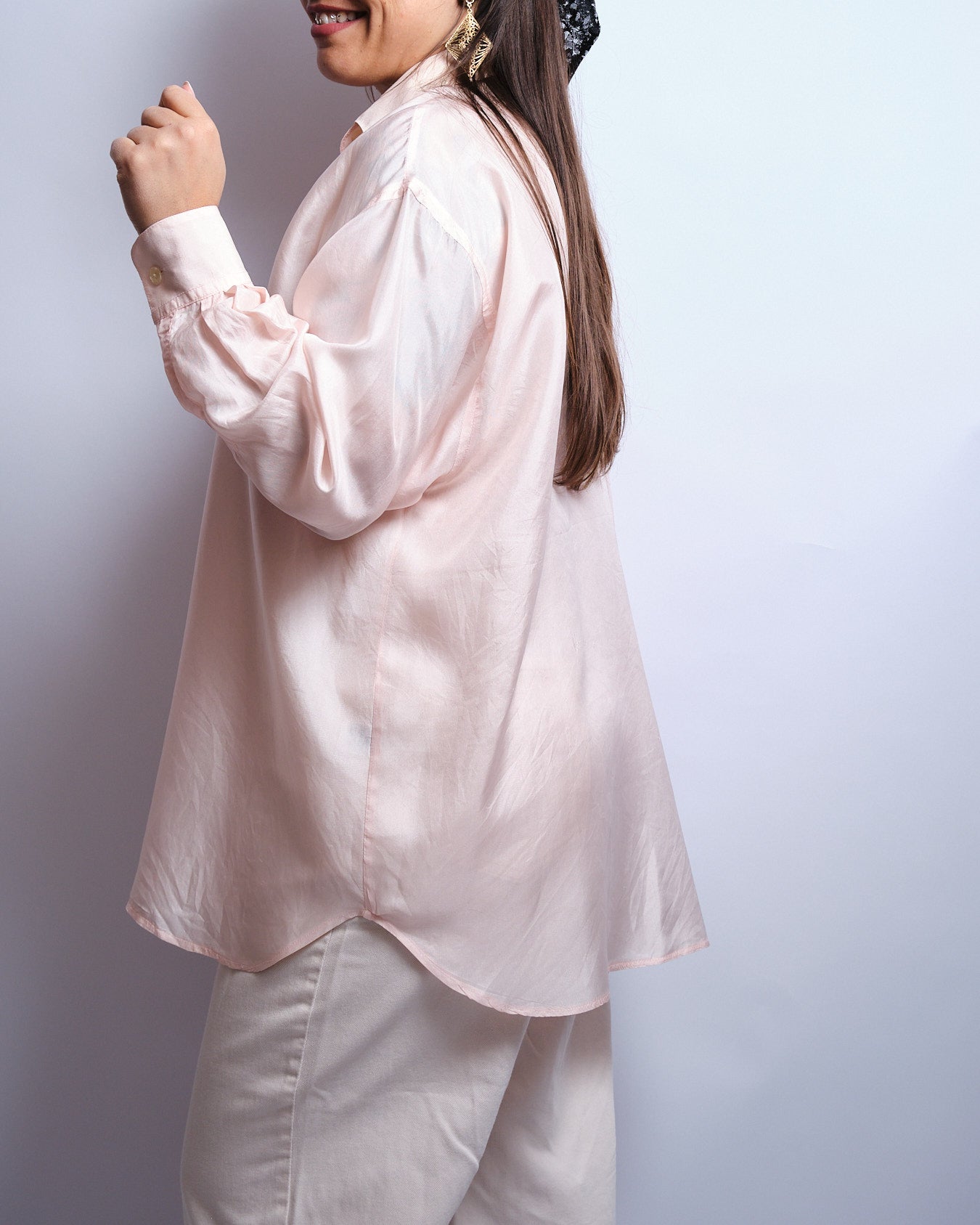 Vintage 80s silk shirt – powder pink, flowing cut