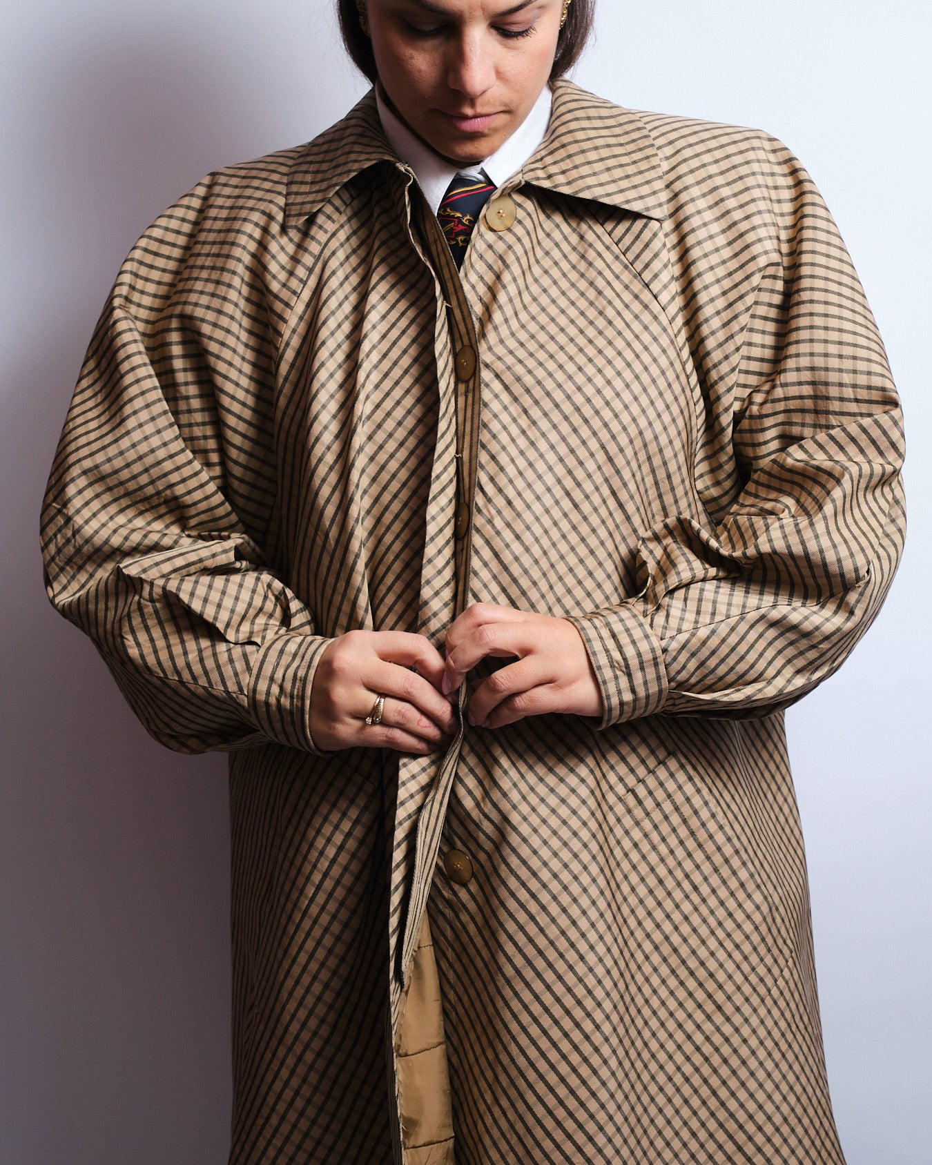 Manteau à carreaux diagonaux – Coupe trapèze – Années 80