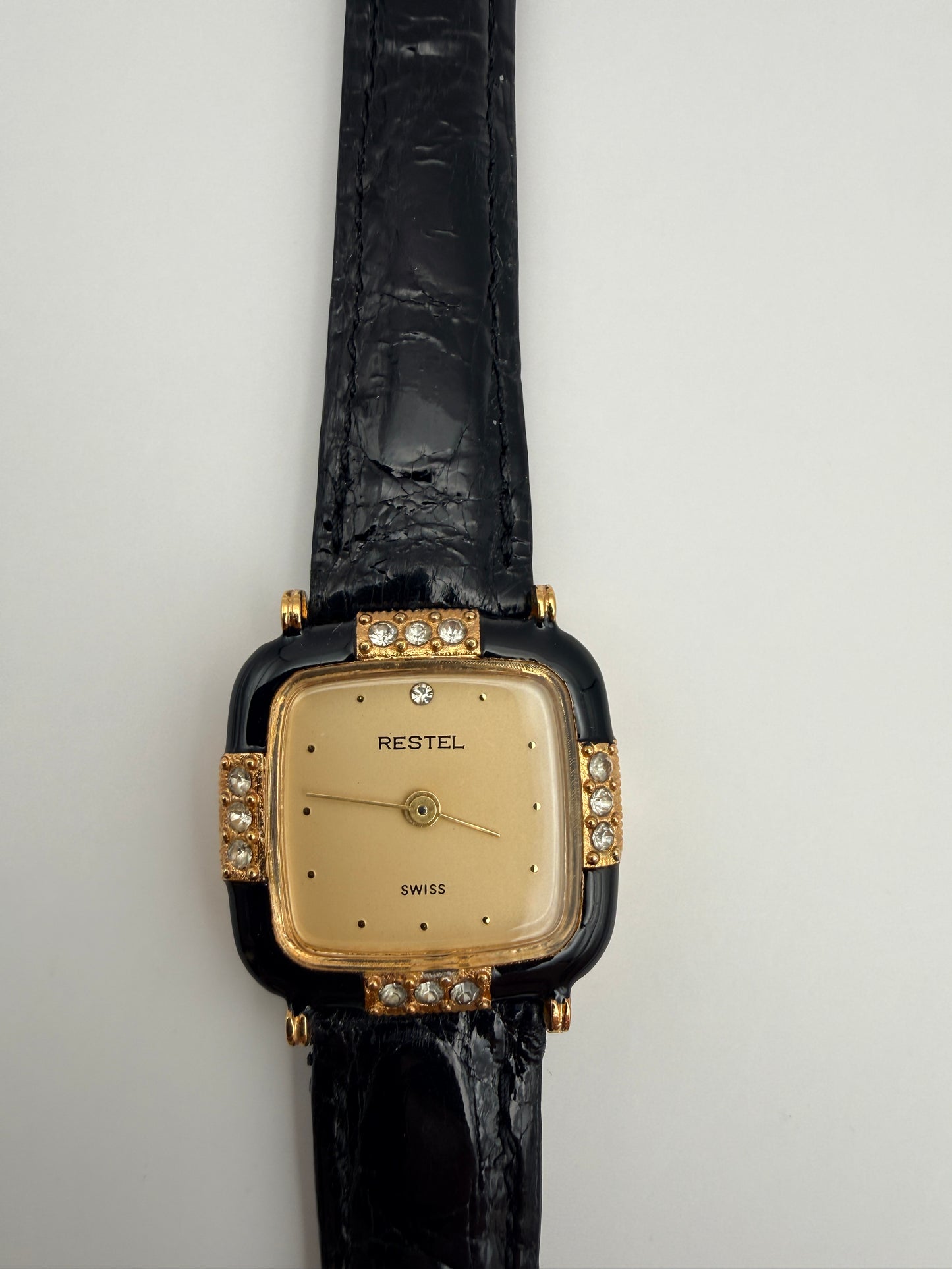 Montre Vintage Restel Swiss – bracelet Loris Azzaro crocodile véritable