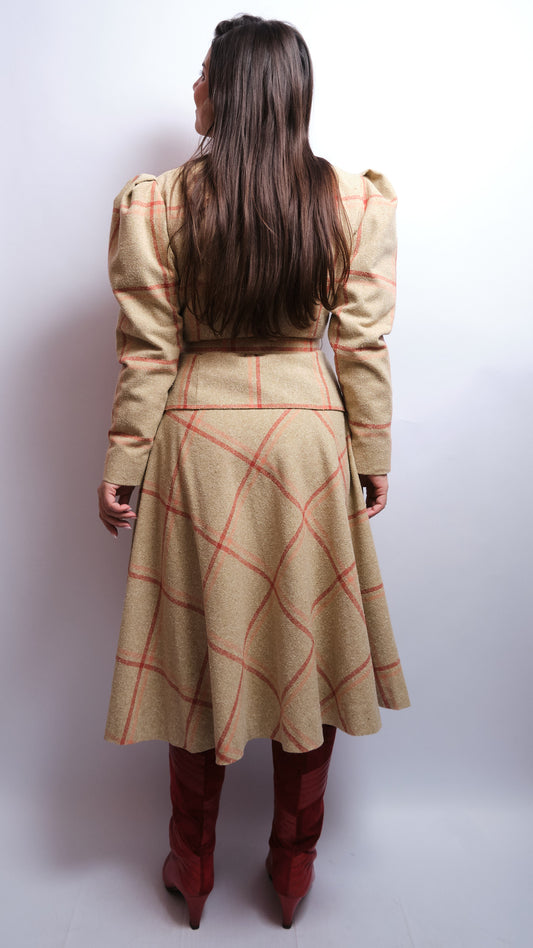 Tailleur jupe vintage en soie sauvage – fait main, années 70