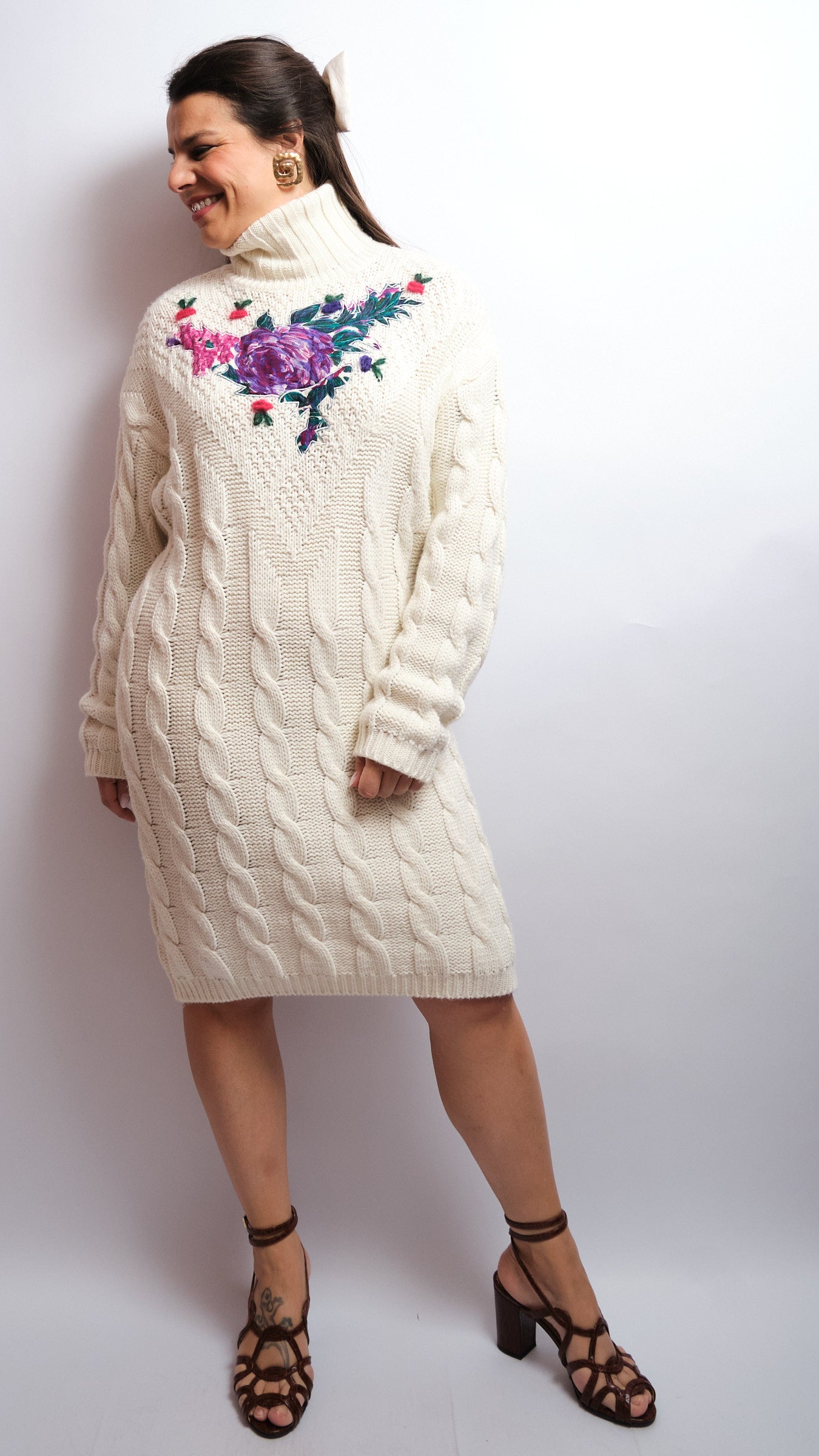 Robe pull vintage Bleu Blanc Rouge – laine d’agneau & torsades