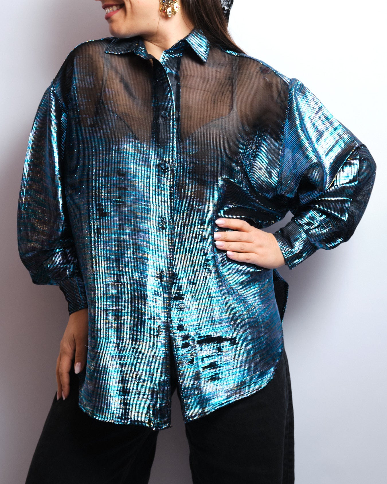 Chemisier vintage irisé transparent – années 90