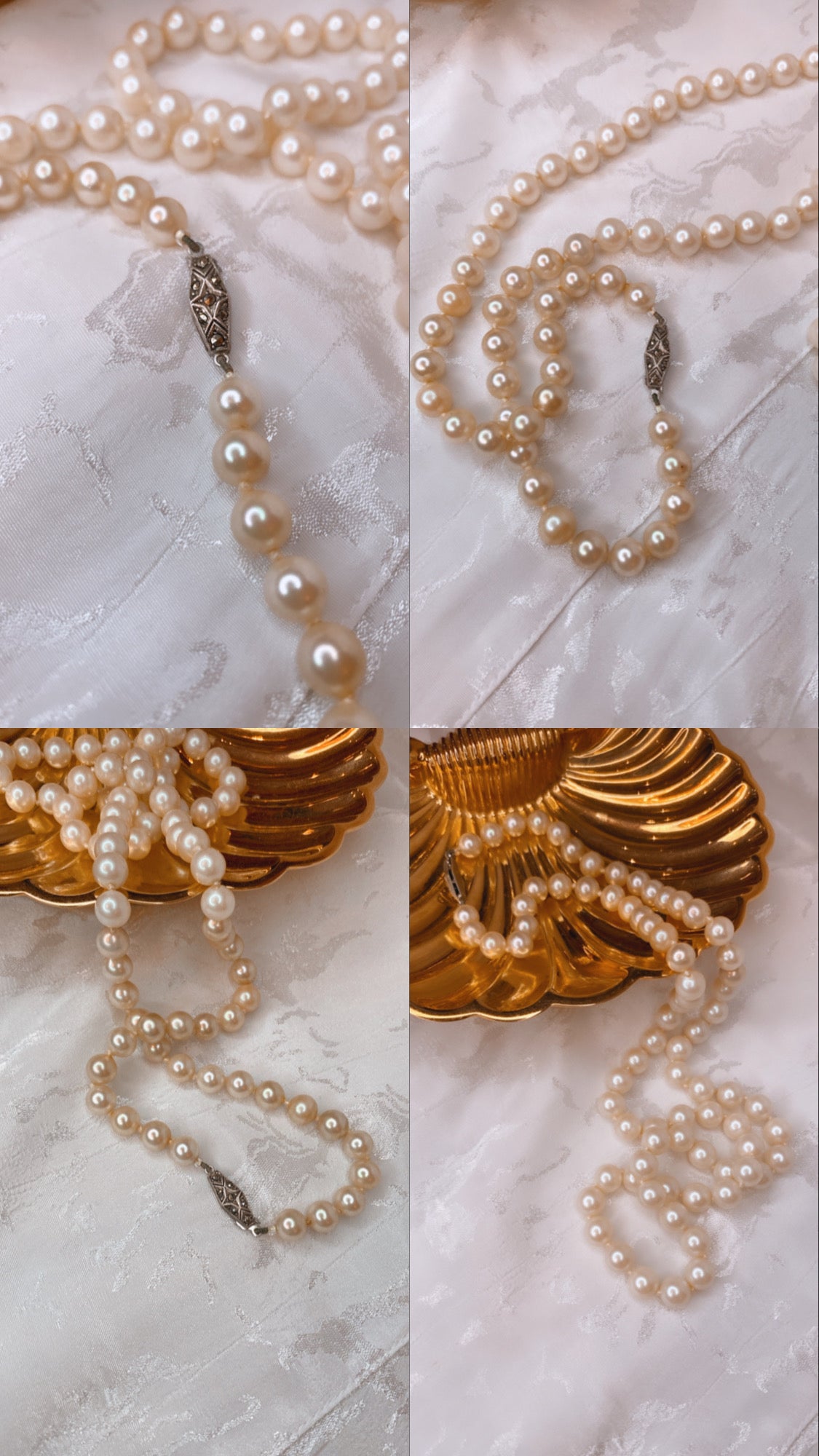 Collier Vintage 80s en perles de verre nacré