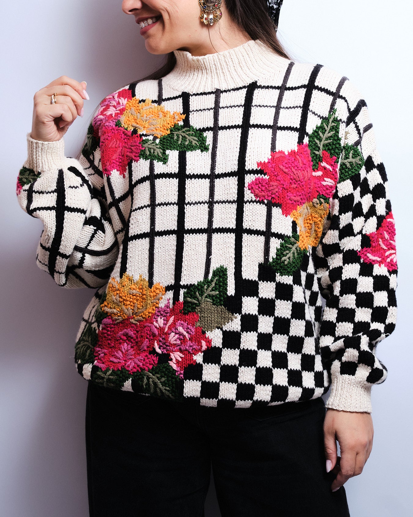 Pull vintage brodé main – 90s