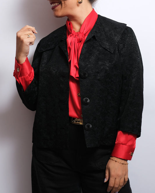 Veste courte noire – Jacquard ton sur ton – Années 1950