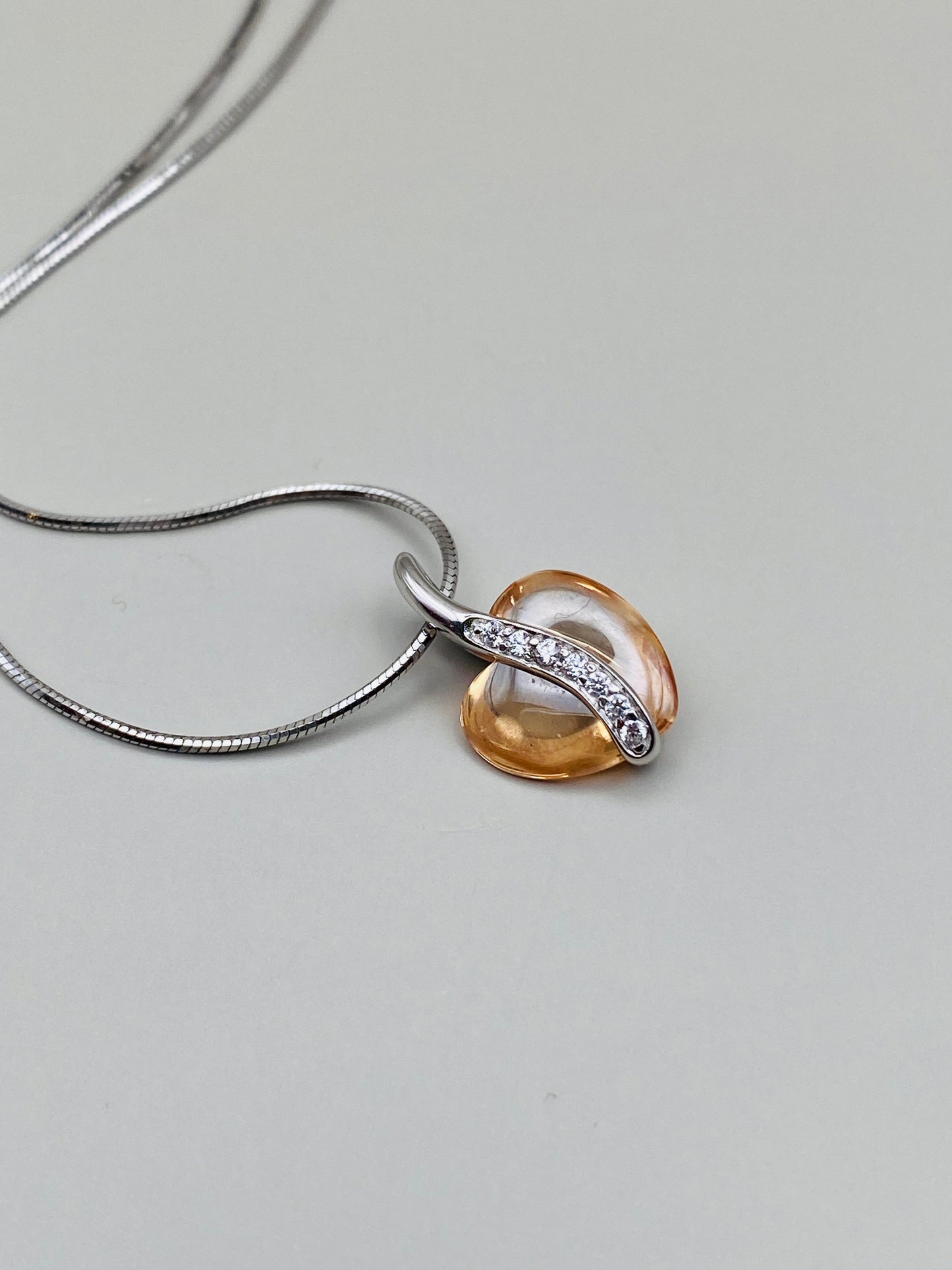 Ensemble bague & collier vintage – Argent 925 et pierre synthétique ambrée