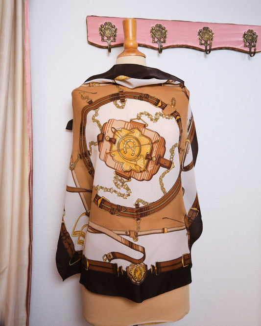 Grand foulard vintage en polyester satiné