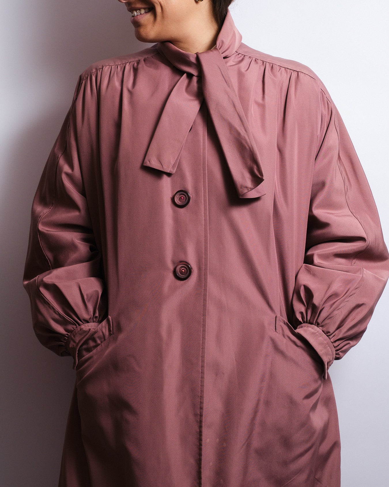 Manteau fluide rose antique – Manches bouffantes – Années 80