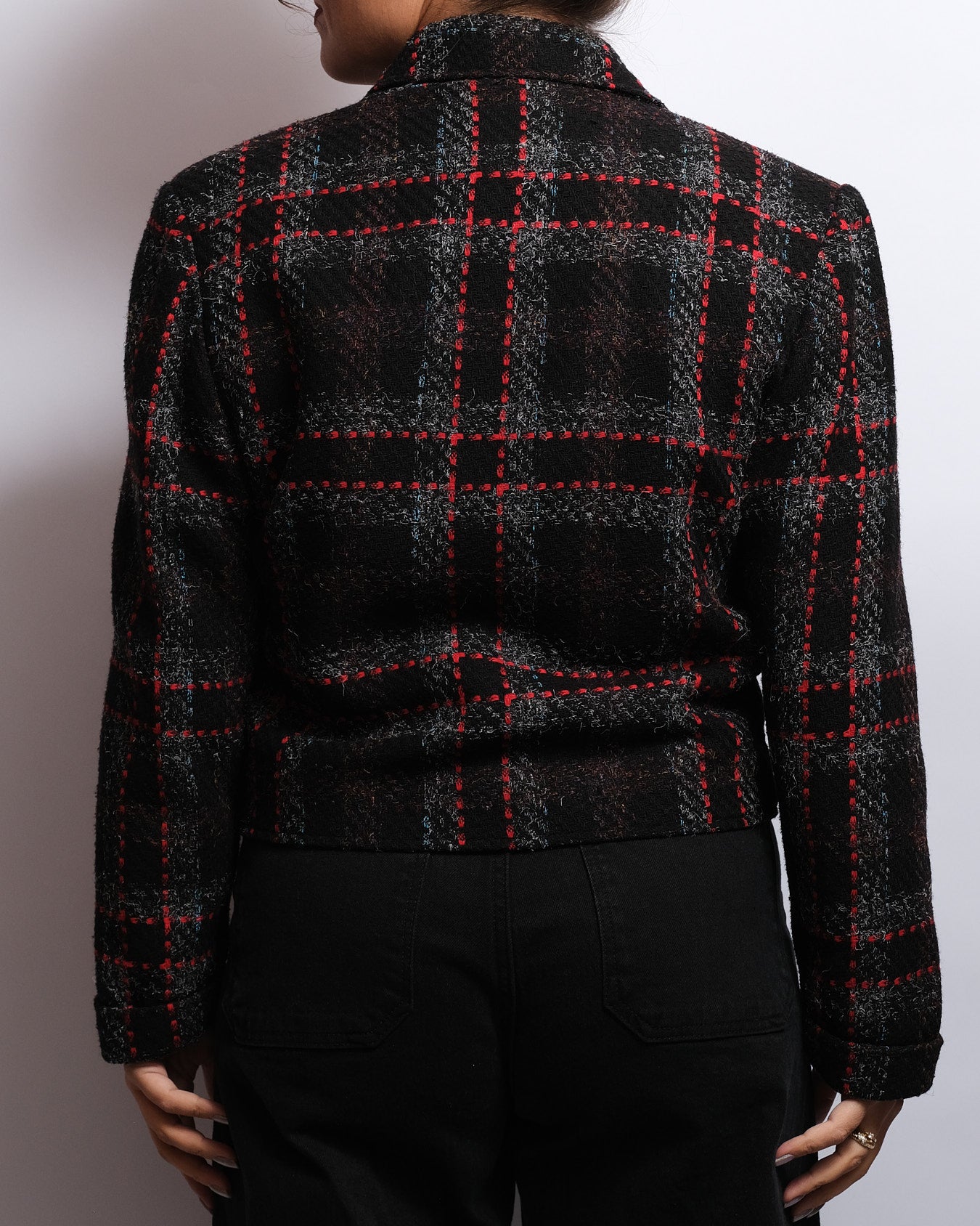 Blazer Vintage en Laine – Motif Carreaux Rouge & Noir – Années 70