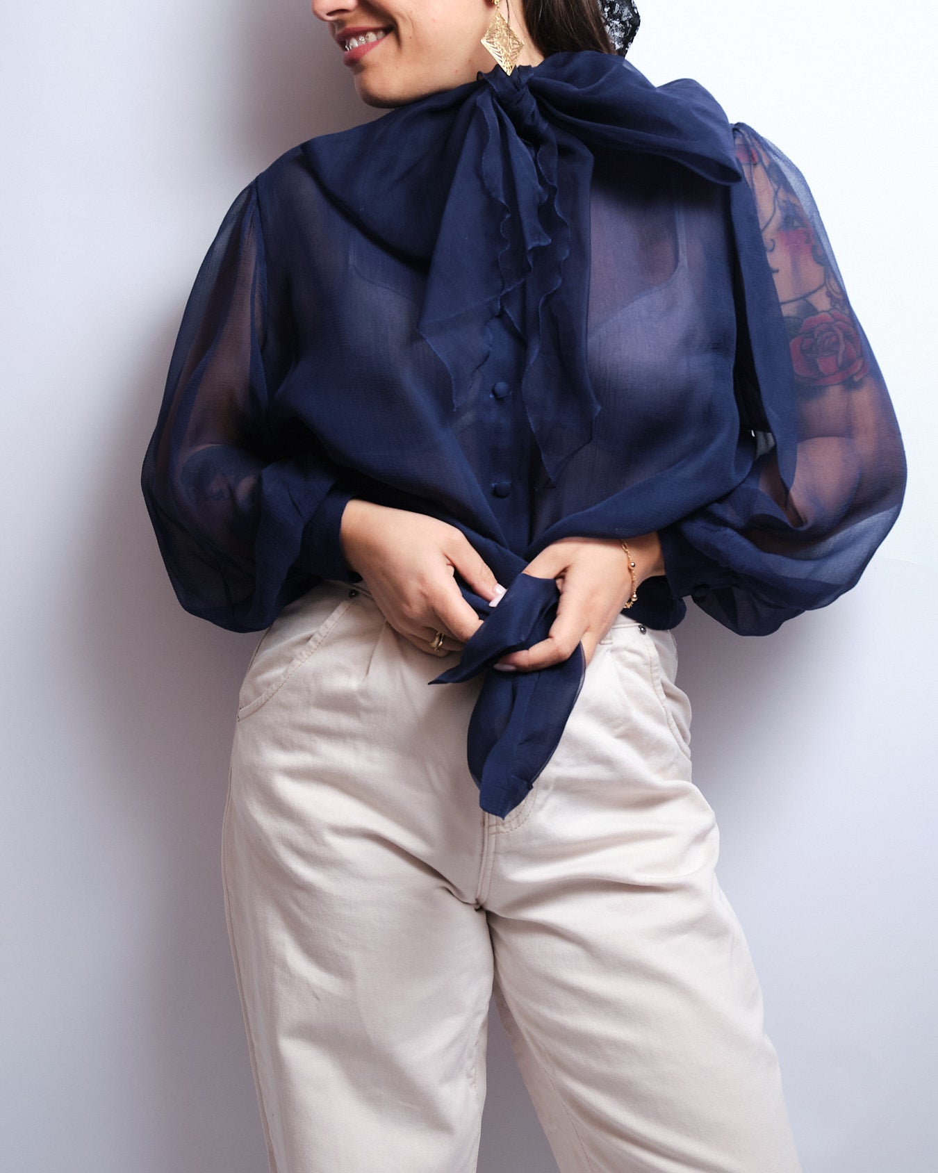 Chemisier vintage en organdi de soie – années 90 fait main