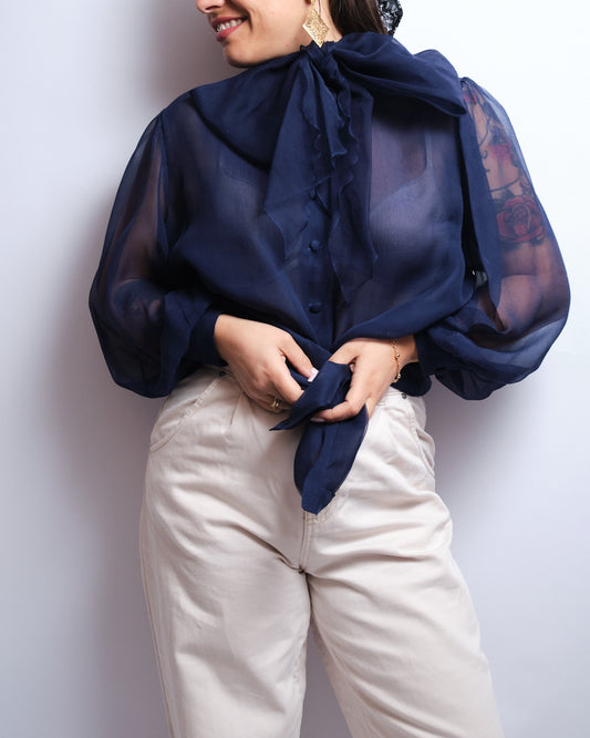 Chemisier vintage en organdi de soie – années 90 fait main