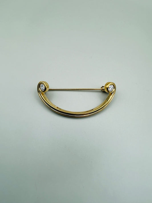 Broche / Bijou de Col Pierre Lang Vintage — Arc Doré & Pierres Baguette (années 80-90)