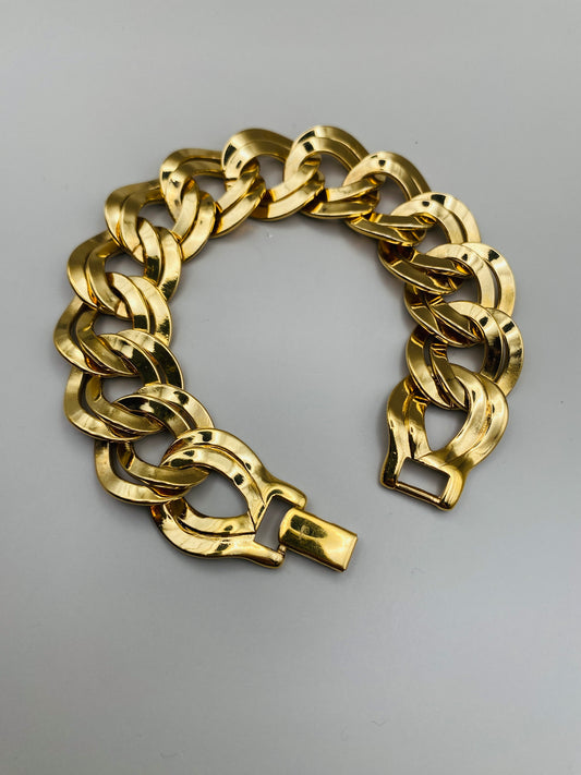 Bracelet vintage Monet – Gourmette dorée sculpturale (années 80)