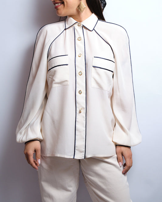 Chemisier vintage en soie – fin 80s / début 90s fait main