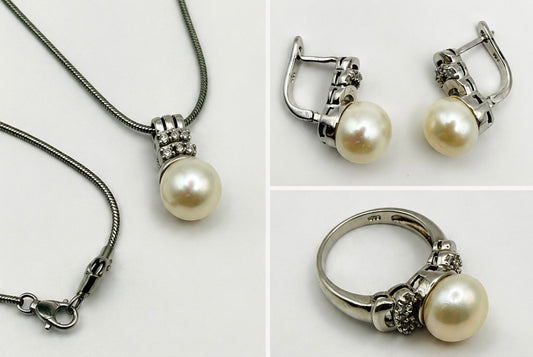 Parure vintage en argent 925 & véritables perles