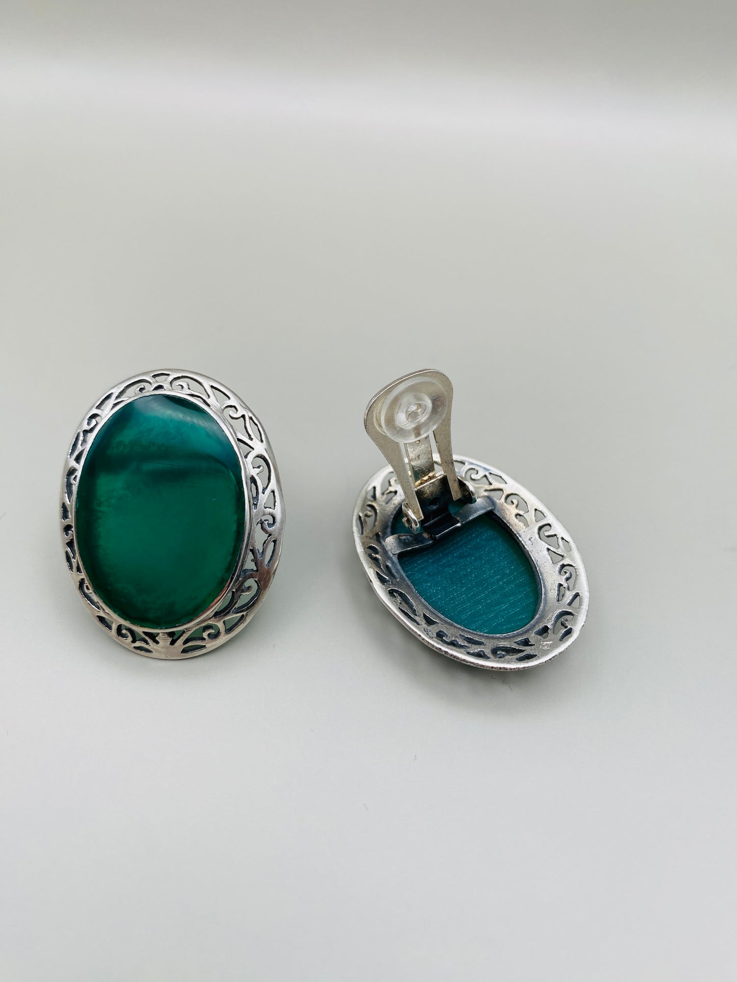 Clips Vintage Malachite et argent 925