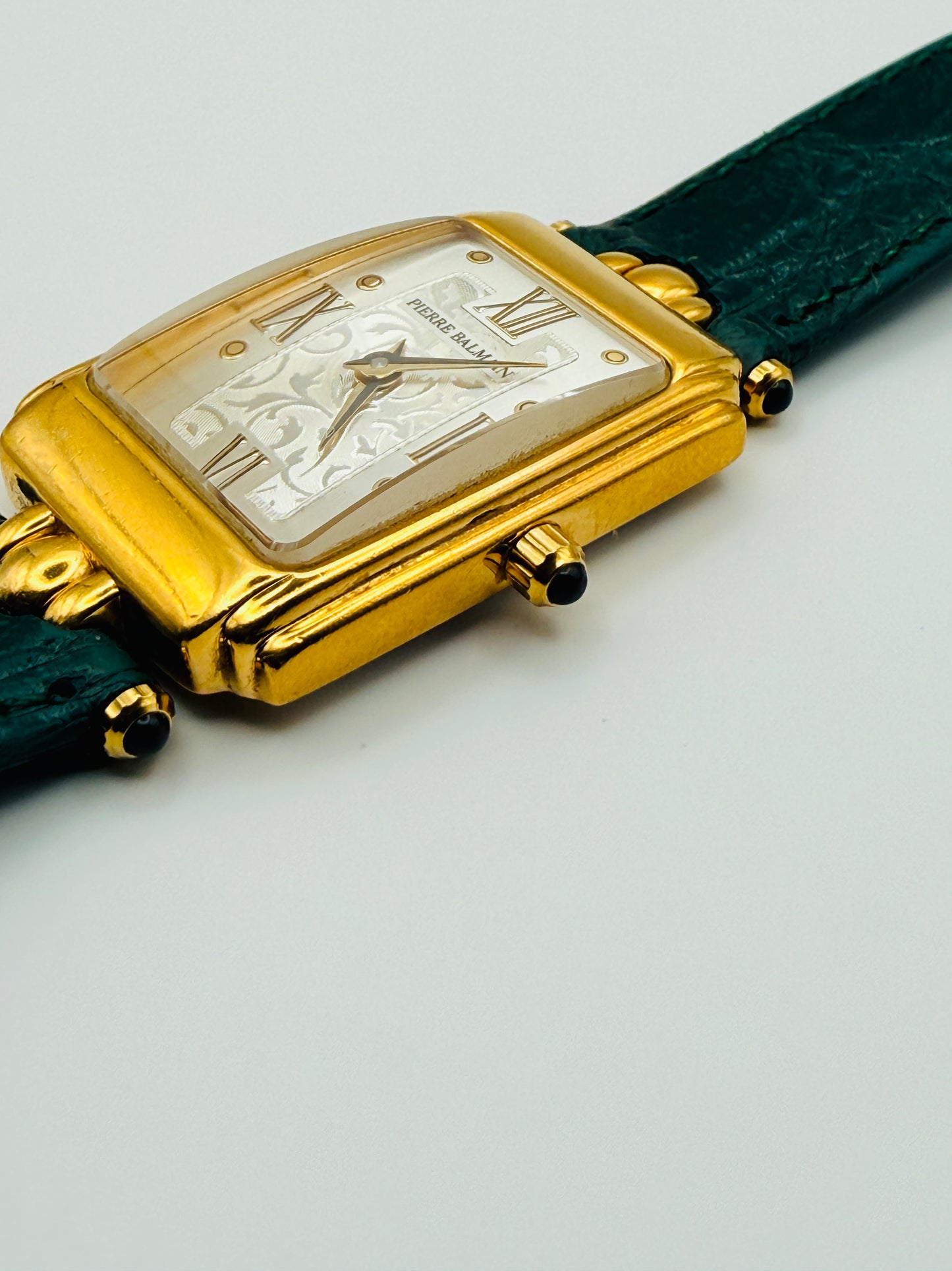 Montre vintage Pierre Balmain Swiss Made – cadran Art déco et bracelet façon crocodile vert
