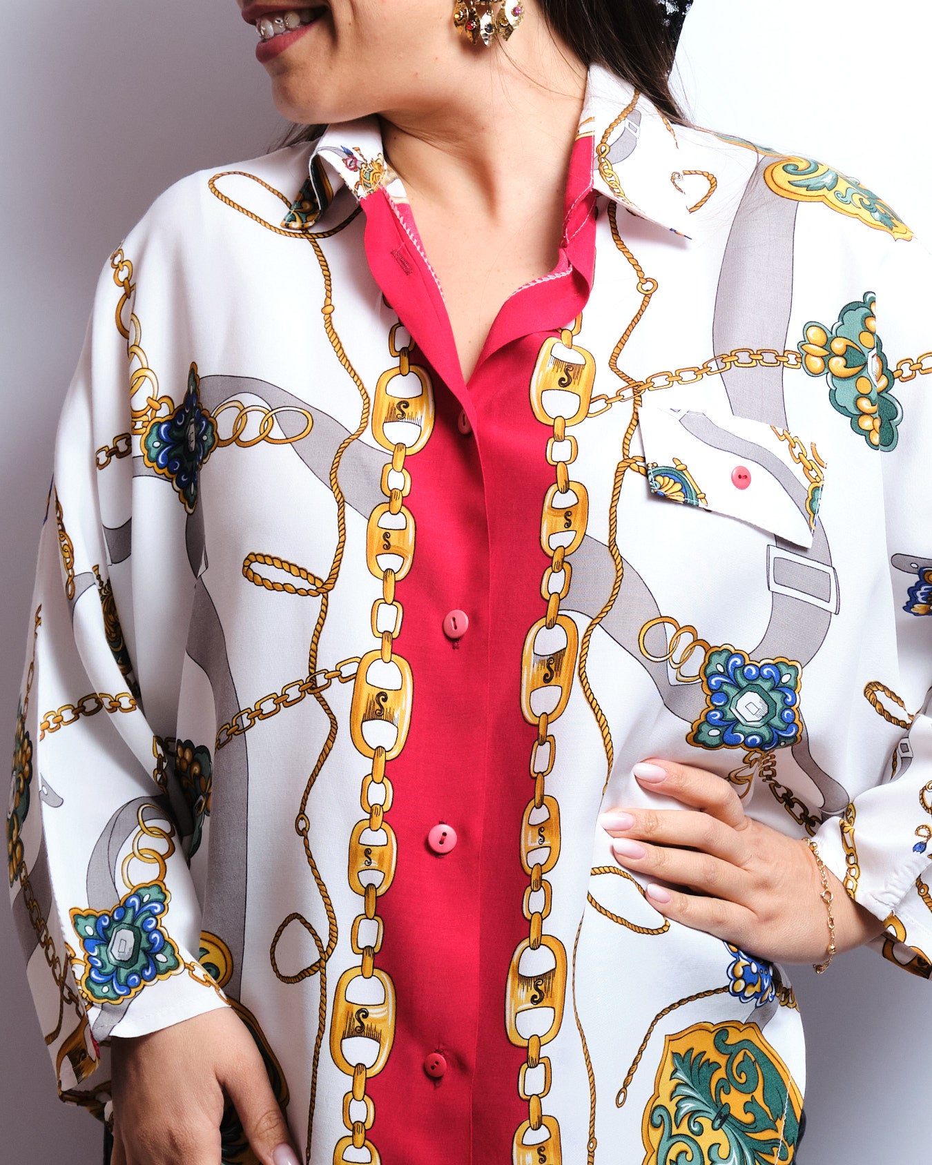 90s vintage chain print blouse – scarf style, statement piece