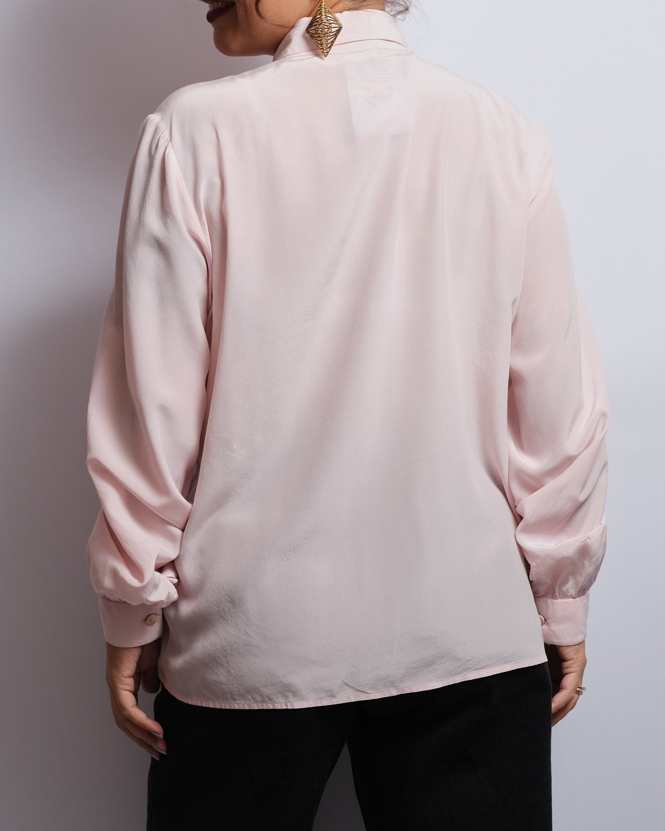 FUZZI Italian silk shirt – Powder pink, delicate embroidery, 1980s/90s