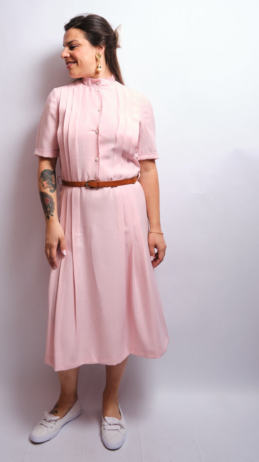 Robe vintage rose poudré 60s – romantisme délicat