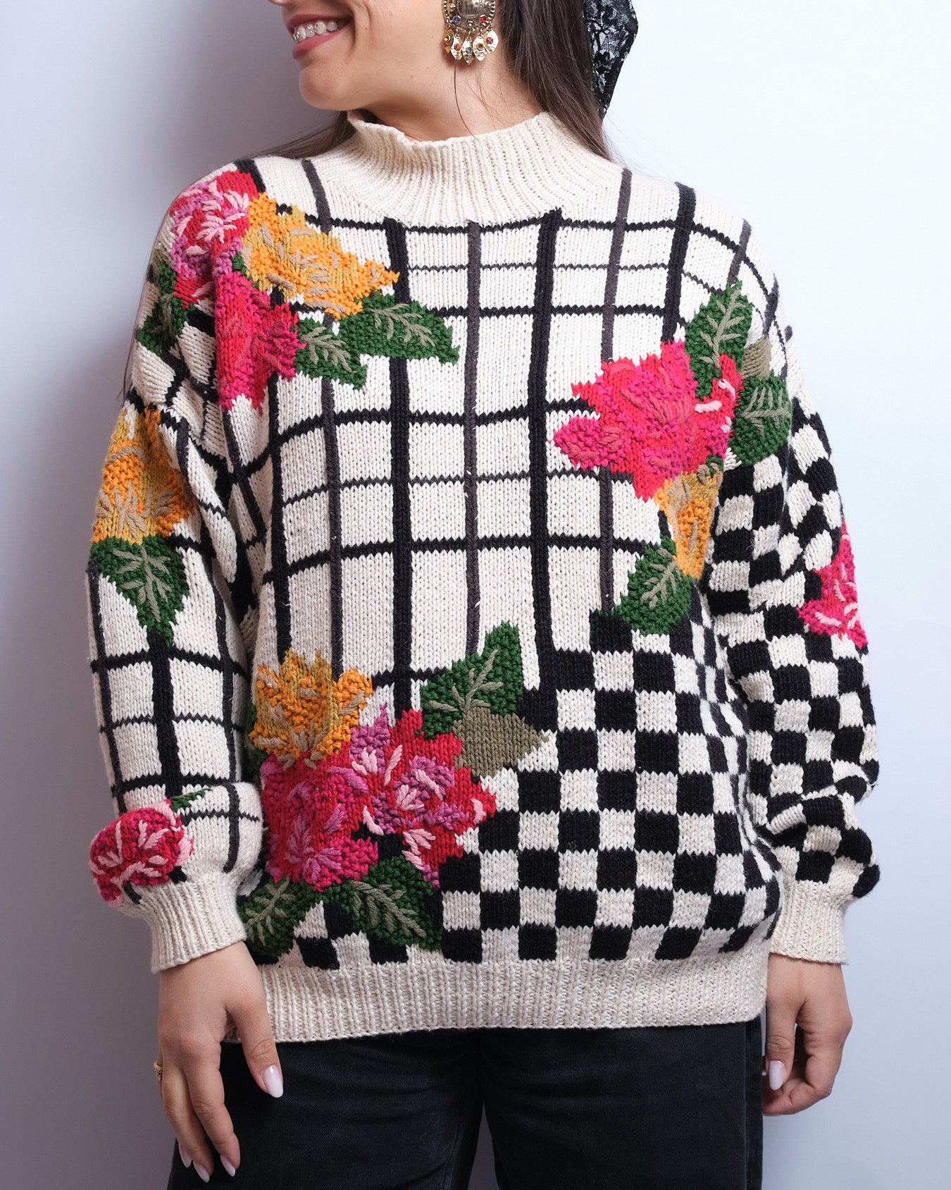 Pull vintage brodé main – 90s