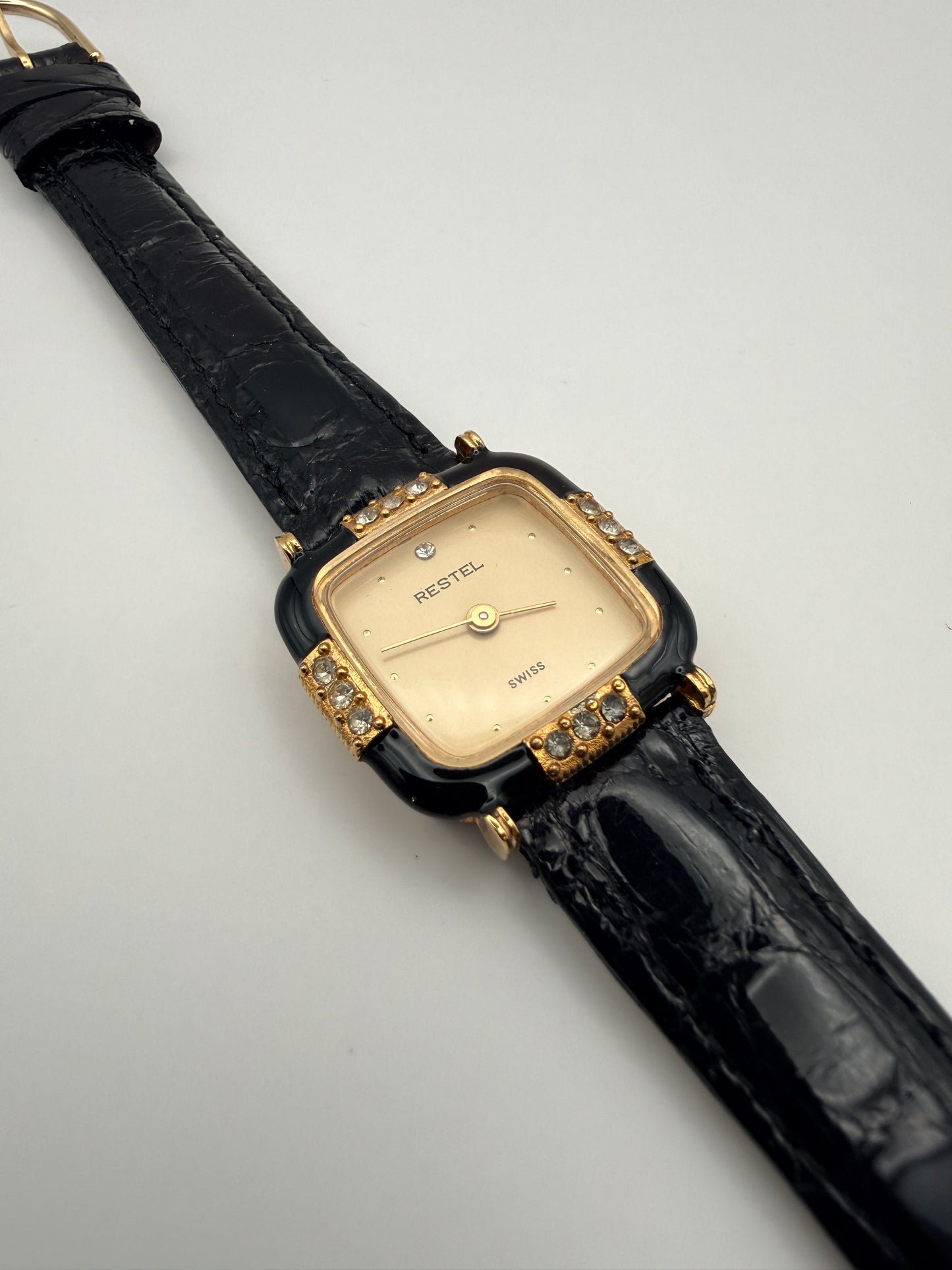 Montre Vintage Restel Swiss – bracelet Loris Azzaro crocodile véritable