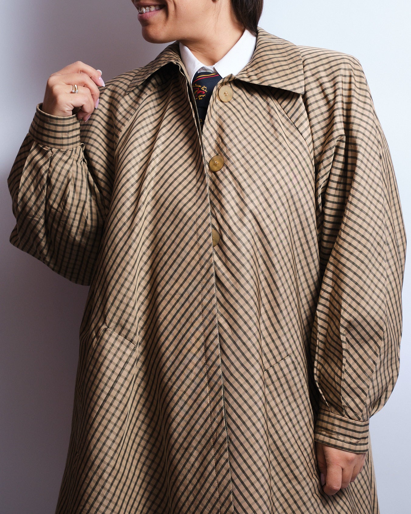 Manteau à carreaux diagonaux – Coupe trapèze – Années 80