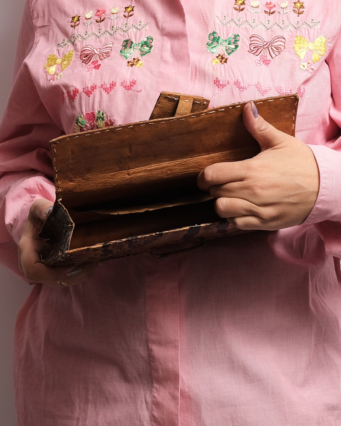 Sac à main vintage en serpent véritable – travail artisanal, années 70