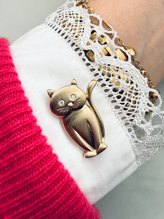 Pin’s / Broche Pierre Lang Vintage — Petit Chat Doré (années 80-90)